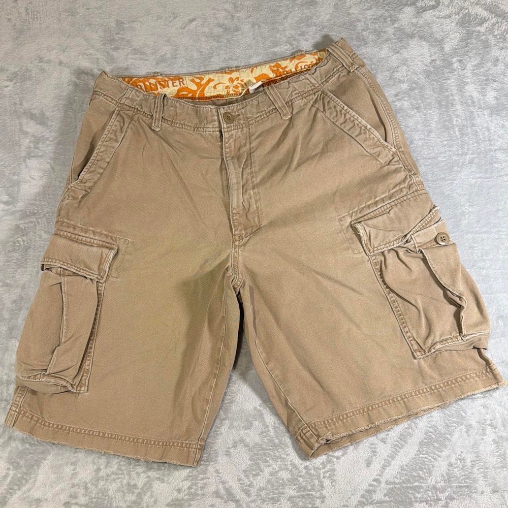 Y2K Vintage Hollister HCO Long Thick Cotton Cargo Shorts | Khaki | 33